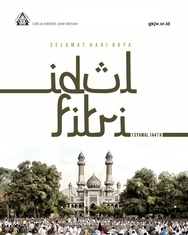 Tiga puluh hari telah menjadi ziarah panjang bagi jiwa untuk menepi dari riuh rendahnya keinginan duniawi. Dalam setiap detik kesabaran yang terajut, ada laku batin yang perlahan meruntuhkan dinding keangkuhan dan membasuh noda prasangka hingga ke akarnya. Kini, raga yang meluruh memberi ruang bagi nurani untuk kembali mengenali hakikat kesuciannya; sebuah titik di mana manusia berserah sepenuhnya, menemukan kejernihan batin, dan lahir kembali dengan kasih yang lebih murni bagi sesama.

Majelis Agung Greja Kristen Jawi Wetan menghaturkan salam penuh sukacita dan jabat erat persaudaraan dalam merayakan Hari Raya Idulfitri 1 Syawal 1447 H/2026 M. 

Kiranya berkah kefitrian ini benar-benar mampu membawa kesucian hati yang mendalam bagi segenap umat Islam yang merayakannya. Semoga kedamaian yang dirajut dalam kesabaran mampu terpancar dalam wujud kasih yang nyata, mempererat harmoni antar sesama, serta memberkati nusantara dengan semangat pembaruan yang lebih mulia.

#gkjw 
@lensamu 
@nahdlatululama 
@kemenagjawatimur 
@nuonline_id 
@gusdurian_malang