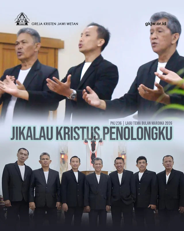 Jikalau Kristus Penolongku | Lagu Tema Bulan Mardika 2026

Lagu pujian Jikalau Kristus Penolongku (PKJ. 236) Cipt. Decio Emerique Lauretti adalah lagu yang berasal dari Brasil, yang kemudian diterjemahkan oleh H. A. Pandopo, 1998.

Lagu ini dinyanyikan sebagai lagu tema bulan Mardika (Marturia dan Diakonia), yang dinyanyikan oleh VG. Koplak GKJW Lumajang.

Lagu ini mengingatkan kita akan tugas dan panggilan kita sebagai saksi Kristus untuk selalu peduli dan memperhatikan mereka yang miskin, kelaparan, lemah, dan berkekurangan. Kita percaya Tuhan Yesus Kristus setia menolong kita dalam melakukan tugas dan panggilan kita sebagai saksi dan pelayan-Nya.

Kiranya lagu Jika Kristus Penolongku ini semakin menguatkan semangat dan motivasi kita untuk melayani dan bersaksi tentang karya Tuhan Allah pada dunia.
Selamat menjalani Bulan Mardika (Marturia dan Diakonia) 2026.

Tuhan Yesus memberkati kita.

Video diproduksi oleh Tim Multimedia GKJW Jemaat Lumajang @kppmlumajang 

Video lagu Jikalau Kristus Penolongku dapat diakses di kanal Youtube GKJW