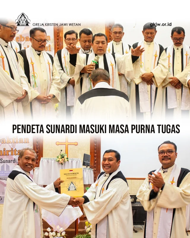 Hari Minggu, 21 Juni 2026, menjadi momen yang penuh kehangatan sekaligus mengharukan bagi segenap warga GKJW Jemaat Cangkring. Di hari itu, umat bersekutu bersama dalam ibadah khusus untuk mensyukuri dan melepas Pdt. Sunardi, S.Th. yang telah memasuki masa purna tugas (emeritasi) sebagai pendeta aktif di ruang lingkup pelayanan Greja Kristen Jawi Wetan (GKJW). Ibadah ini bukan sekadar penanda selesainya sebuah jabatan struktural, melainkan wujud apresiasi atas perjalanan panjang sebuah panggilan yang telah dirawat dengan kesetiaan.(humas)

Foto : Tim Multimedia MD Jombang SB

Berita lengkap di https://gkjw.or.id