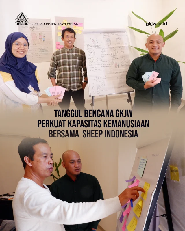 Pokja Tanggul Bencana Majelis Agung (MA) Greja Kristen Jawi Wetan (GKJW) kembali menegaskan panggilannya sebagai utusan strategis Gereja dalam pelayanan kemanusiaan melalui partisipasinya dalam kegiatan Mentoring Peer Humanitarian Partner (PHP) yang diselenggarakan oleh Yayasan SHEEP Indonesia (YSI) pada tanggal 29-30 Juni 2026 di Yogyakarta dengan menguts Pdt. Krisna Yoga Pradigdya, S.Si. (GKJW Jemaat Segaran - MD Mojokerto SB). 

Kegiatan bertema "Inovasi untuk Mendukung Kerja-Kerja Kemanusiaan" ini memperjumpakan GKJW dengan CAPPA, Mitra Wacana, YAPHI, dan Jaga Balai dalam ruang belajar kolaboratif untuk memperkuat respons kemanusiaan yang adaptif, inklusif, dan berkelanjutan. Di tengah meningkatnya krisis ekologis, bencana, dan kerentanan sosial, forum ini menjadi momentum bagi GKJW untuk merefleksikan kembali relevansi dan bentuk kehadirannya di tengah dunia.

Sebagai representasi pelayanan kebencanaan dan kemanusiaan GKJW, Pokja Tanggul Bencana MA memperoleh pendampingan mengenai inovasi dalam aksi kemanusiaan melalui pendekatan Human Centered Design (HCD), pengembangan gagasan, refleksi etis, hingga penyusunan prototipe solusi. Proses ini menegaskan bahwa inovasi kemanusiaan tidak semata bertumpu pada teknologi, melainkan pada kemampuan mendengarkan, belajar dari pengalaman komunitas, serta mengembangkan respons yang relevan, kontekstual dan transformatif.

Partisipasi Pokja Tanggul Bencana MA GKJW dalam jejaring Peer Humanitarian Partner memperkuat kesadaran bahwa pelayanan kemanusiaan bukanlah pelayanan tambahan gereja, melainkan bagian integral dari identitas gereja itu sendiri. Sebagai rekan sekerja Allah, GKJW dipanggil untuk terus membangun diakonia yang transformatif, kesaksian yang profetis, dan solidaritas yang nyata, sehingga kehadiran gereja sungguh menjadi tanda pengharapan, keadilan, dan pemulihan Allah di tengah krisis kemanusiaan dan ekologis yang terus berlangsung. (Humas & TB)

Berita : Pdt. Krisna Yoga Pradigdya @kypinsta 
Foto : Yayasan SHEEP Indonesia @sheepindonesia