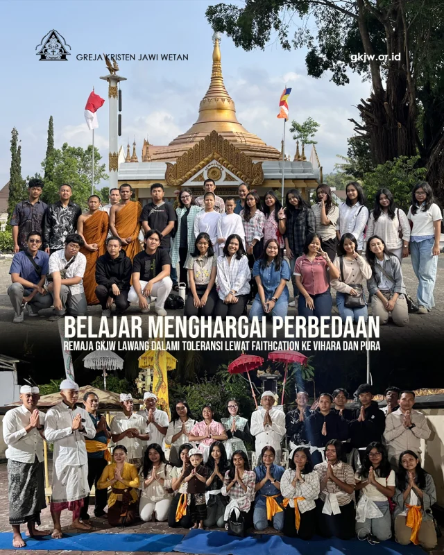 Memperdalam iman tidak selalu dilakukan di dalam ruang gereja. Sebanyak 18 remaja Greja Kristen Jawi Wetan (GKJW) Lawang memilih belajar langsung dari kehidupan nyata melalui kegiatan faithcation dengan mengunjungi Vihara Dhammadipa di Kota Batu dan Pura Nilwaktita Divisi Infanteri 2 Kostrad, Singosari, Kabupaten Malang.

Kegiatan ini merupakan bagian dari pembinaan calon sidi sebagai bekal sebelum memasuki jenjang keanggotaan dewasa di gereja. Melalui pengalaman berinteraksi dengan pemeluk agama lain, para remaja diajak memahami bahwa iman yang kuat tidak dibangun dengan menutup diri terhadap perbedaan, melainkan dengan mengenalnya secara bijaksana.

Berita & Foto : Ribka | GKJW Jemaat Lawang

Berita lengkap di https://gkjw.or.id

@gkjwlawang