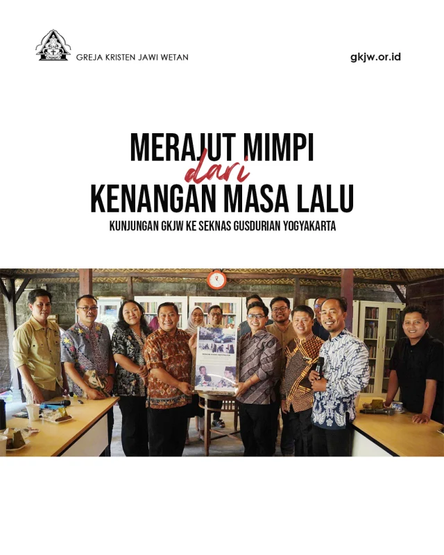 Greja Kristen Jawi Wetan dan Gus Dur memiliki banyak sejarah bersama di dalam proses pertumbuhan GKJW itu sendiri. Bahkan, hingga saat ini, kerja sama jemaat-jemaat dengan Gusdurian di berbagai daerah di Jawa Timur terus terjalin erat dan rukun. Latar belakang inilah yang kemudian menjadi alasan bagi rekan-rekan Komisi Antar Umat (KAUM) Majelis Agung bersama dengan Ketua Majelis Agung GKJW, Pdt. Natael. Wakil Sekretaris Umum, Pdt. Kristanto, dan Sekretaris Bidang Lintas Bidang, Pdt. Agus Budi K. melakukan kunjungan ke Seknas Gusdurian yang ada di Yogyakarta pada Senin, 20 Juli 2026.(KAUM)

Berita di https://gkjw.or.id