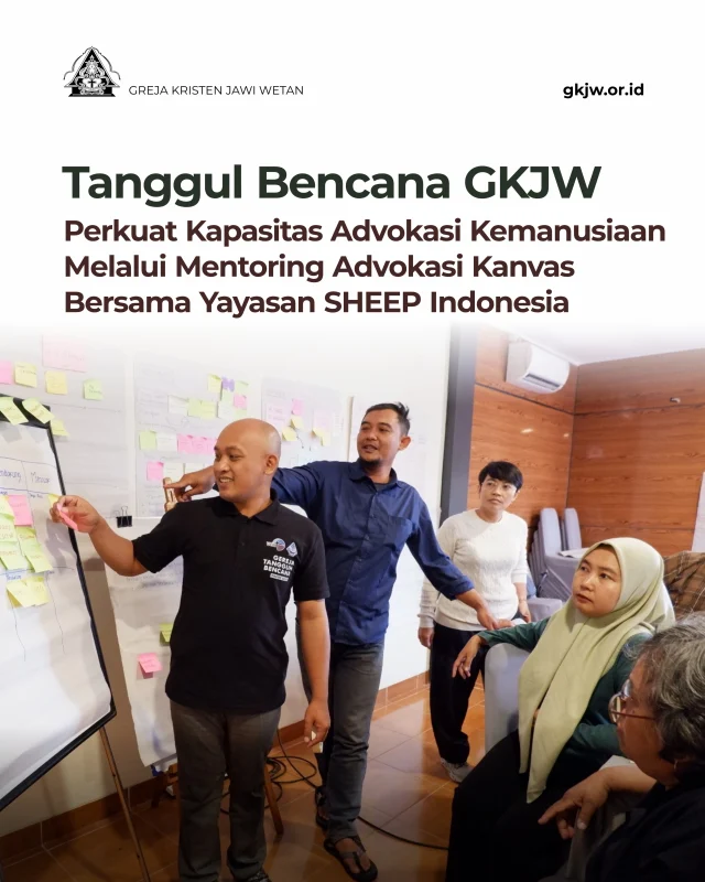Pokja Tanggul Bencana Majelis Agung (TBMA) Greja Kristen Jawi Wetan (GKJW) kembali mempertegas komitmennya dalam panggilan pelayanan kemanusiaan dan penanggulangan bencana. Hal tersebut diwujudkan melalui partisipasi aktif GKJW dalam kegiatan "Pelatihan dan Workshop Advokasi: Mentoring Peer Humanitarian Partner (PHP) ToGETHER 2.0" yang diselenggarakan oleh Yayasan SHEEP Indonesia (YSI) pada tanggal 19–22 Agustus 2026 di Balkondes Wringin Putih, Magelang, Jawa Tengah.

Selengkapnya dapat dibaca di https://gkjw.or.id/