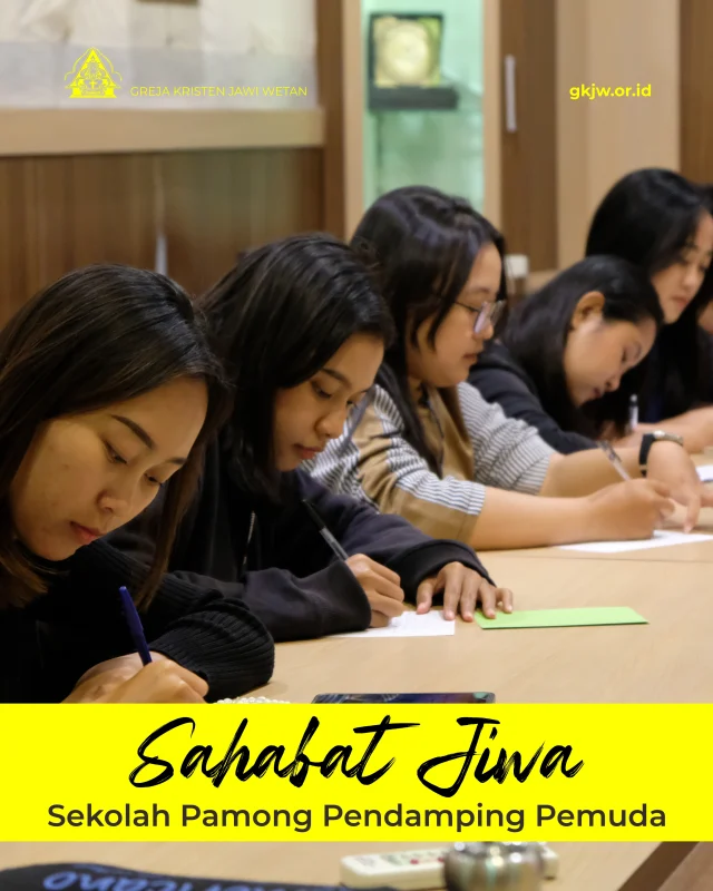 IPTh. Balewiyata Greja Kristen Jawi Wetan menyelenggarakan kegiatan pembinaan bertajuk "Sekolah Pamong Pendamping Pemuda: Sahabat Jiwa" yang berlangsung selama tiga hari, mulai Jumat hingga Minggu, 4-6 September 2026. Acara yang dipusatkan di Pendapa Atas atau Ruang Wismoady Wahono ini dipimpin oleh Pdt. Dikky Agung Triatmodjo, M.Th. yang bertindak sebagai Kepala Sekolah Program. Kegiatan ini bertujuan untuk membekali para peserta agar mampu menjadi pendamping dan sahabat jiwa yang baik bagi rekan sebayanya, yaitu para pemuda-pemudi di jemaat masing-masing.

Selengkapnya dapat dibaca di https://gkjw.or.id/