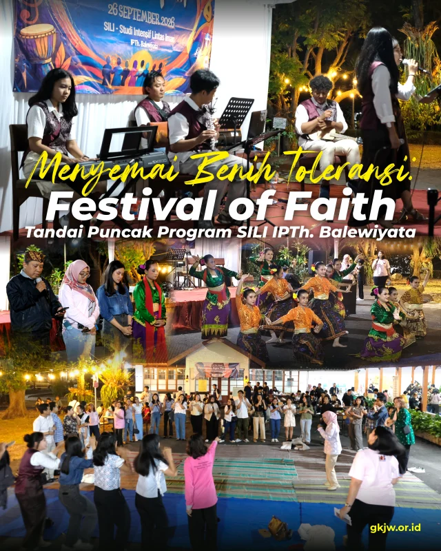 Sabtu malam, 26 September 2026, menjadi penanda berakhirnya perjalanan panjang program Studi Intensif Lintas Iman (SILI) khusus perempuan (woman interfaith) yang berlangsung selama satu tahun, sejak 2025 hingga 2026. Malam itu membawa kelegaan sekaligus menumbuhkan harapan baru bagi keberlanjutan gerakan lintas iman. Program SILI khusus perempuan yang diikuti para peserta secara tatap muka (onsite) dan daring (online) ini terselenggara berkat kolaborasi United Evangelical Mission (UEM), IPTh Balewiyata, dan Gusdurian Malang.

Selengkapnya dapat dibaca di https://gkjw.or.id/