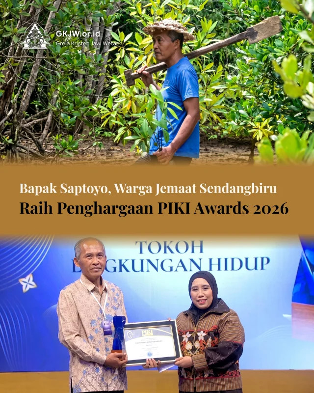 Majelis Agung Greja Kristen Jawi Wetan (GKJW) menyampaikan rasa syukur atas terpilihnya Bapak Saptoyo, salah satu warga GKJW Jemaat Sendangbiru, sebagai penerima penghargaan PIKI (Persatuan Inteligensia Kristen Indonesia) Awards 2026 untuk kategori Lingkungan Hidup. Acara malam penganugerahan ini dilangsungkan pada hari Minggu, 25 Oktober 2026, bertempat di Studio Metro TV, Jakarta Barat. 

Penghargaan PIKI Awards 2026 diselenggarakan oleh Dewan Pimpinan Pusat Persatuan Inteligensia Kristen Indonesia (DPP PIKI) dengan mengusung tema "Terang Allah Membawa Kebenaran". Bapak Saptoyo terpilih melalui proses penjaringan terbuka sebagai bentuk apresiasi atas kontribusinya yang berdampak dan berkelanjutan bagi kelestarian lingkungan bangsa Indonesia.

Selengkapnya dapat dibaca di https://gkjw.or.id/