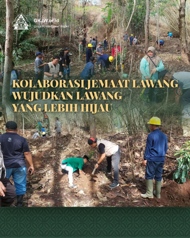 Menjaga kelestarian alam bukan hanya tanggung jawab pemerintah, melainkan panggilan bersama seluruh elemen masyarakat. Semangat inilah yang diwujudkan GKJW Lawang bersama Pemerintah Kecamatan Lawang, dunia usaha, serta berbagai lembaga dan komunitas melalui kegiatan penanaman pohon bertajuk Malang Melijau.

Kegiatan yang dilakukan pada 31 Oktober 2026 ini menjadi wujud nyata kepedulian bersama terhadap lingkungan sekaligus upaya mengantisipasi potensi bencana alam di wilayah Lawang dan sekitarnya.

Selengkapnya dapat dibaca di https://gkjw.or.id/